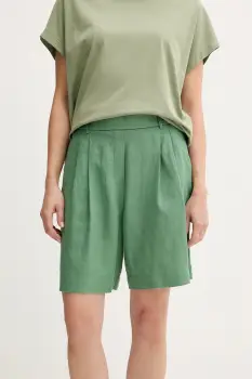 United Colors of Benetton pantaloni scurti din in culoarea verde, uni, high waist, 4AGHD901V imagine