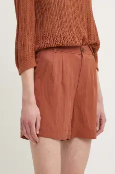 United Colors of Benetton pantaloni scurti femei, culoarea maro, neted, high waist imagine