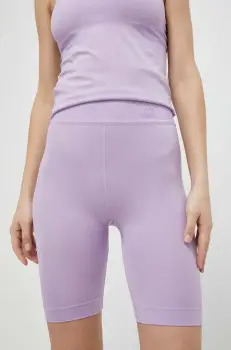 United Colors of Benetton pantaloni scurti femei, culoarea violet, neted, high waist imagine