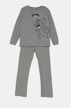 United Colors of Benetton pijama copii culoarea gri, cu imprimeu, 3DKE0P07C imagine