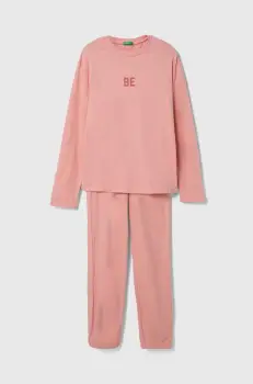 United Colors of Benetton pijama copii culoarea roz, cu imprimeu imagine