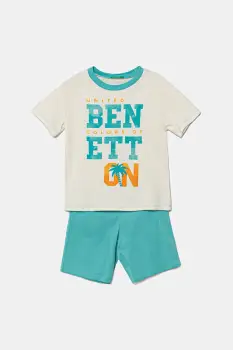 United Colors of Benetton pijama copii culoarea turcoaz, cu imprimeu, 30960P08O imagine