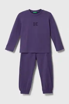 United Colors of Benetton pijama copii culoarea violet, cu imprimeu imagine