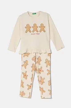 United Colors of Benetton pijama culoarea bej, modelator, 3DKE0P07Z imagine