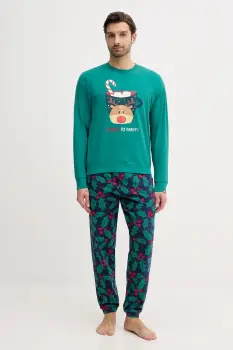 United Colors of Benetton pijama culoarea verde, cu model, 3DKE4P034 imagine