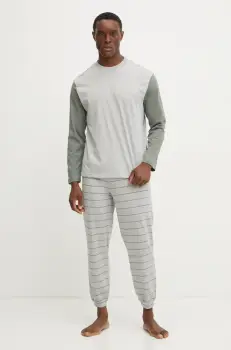 United Colors of Benetton pijamale de bumbac barbati, culoarea gri, modelator, 30964P02U imagine