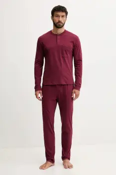 United Colors of Benetton pijamale de bumbac culoarea bordo, uni, 3VD04P02W imagine