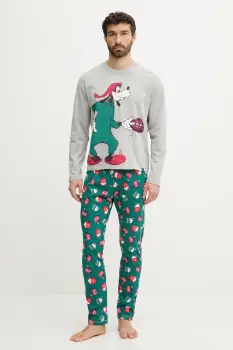 United Colors of Benetton pijamale de bumbac culoarea gri, cu model, 3P054P033 imagine