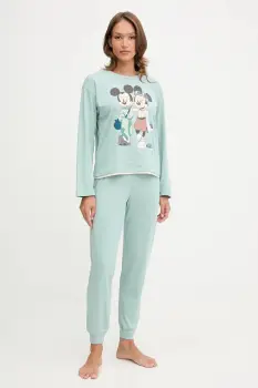 United Colors of Benetton pijamale de bumbac culoarea turcoaz, bumbac, 30963P049 imagine