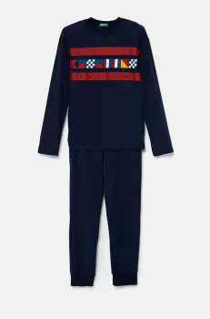 United Colors of Benetton pijamale de bumbac pentru copii culoarea albastru marin, cu imprimeu, 3VD00P07A imagine