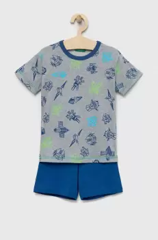 United Colors of Benetton pijamale de bumbac pentru copii culoarea albastru marin, modelator imagine