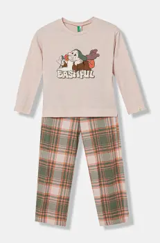 United Colors of Benetton pijamale de bumbac pentru copii culoarea bej, cu imprimeu, 34NB0P07L imagine