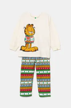 United Colors of Benetton pijamale de bumbac pentru copii culoarea bej, modelator, 37MW0P07R imagine