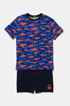 United Colors of Benetton pijamale de bumbac pentru copii culoarea bleumarin, cu imprimeu, 3X0Y0P08Q imagine
