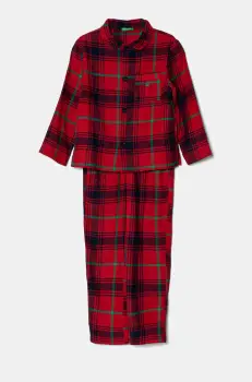 United Colors of Benetton pijamale de bumbac pentru copii culoarea rosu, modelator, 43UL0P007 imagine