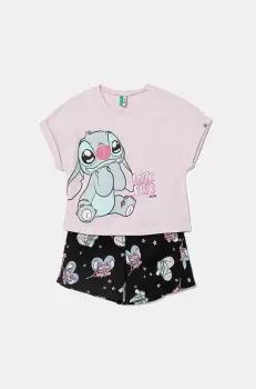 United Colors of Benetton pijamale de bumbac pentru copii culoarea roz, modelator, 30960P08F imagine