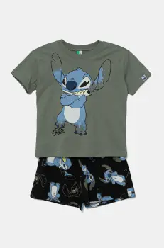 United Colors of Benetton pijamale de bumbac pentru copii culoarea verde, cu imprimeu, 30960P08H imagine