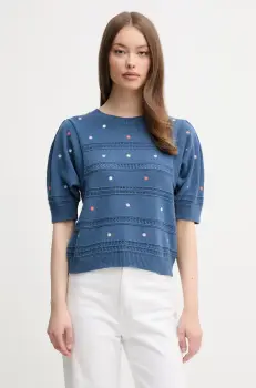 United Colors of Benetton pulover de bumbac culoarea bleumarin, light, 10C1E10DO imagine