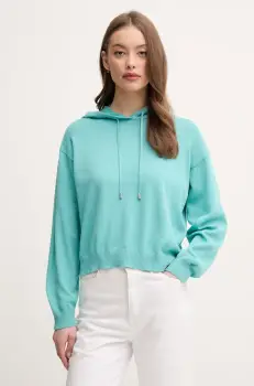 United Colors of Benetton pulover de bumbac femei, culoarea turcoaz, light, 1294D203T imagine