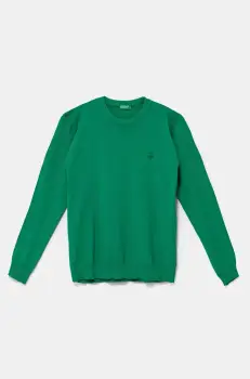 United Colors of Benetton pulover de bumbac pentru copii culoarea verde, light, 1098C107W imagine