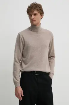 United Colors of Benetton pulover de lana barbati, culoarea bej, light, cu guler, 1002U2180 imagine