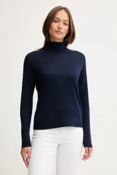 United Colors of Benetton pulover de lana culoarea bleumarin, light, cu guler, 11AHD203Y imagine