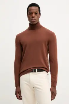 United Colors of Benetton pulover de lana culoarea maro, light, cu guler, 1002U2180 imagine