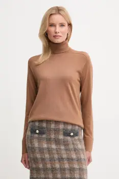 United Colors of Benetton pulover de lana culoarea maro, light, cu guler, 11AHD203Y imagine