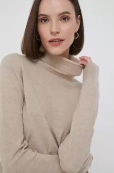 United Colors of Benetton pulover de lana femei, culoarea bej, light, cu guler imagine