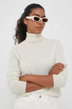 United Colors of Benetton pulover de lana femei, culoarea bej, light, cu guler imagine