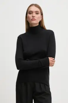 United Colors of Benetton pulover de lana femei, culoarea negru, light, cu guler, 1002D2348 imagine