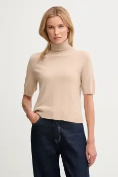 United Colors of Benetton pulover de lana pentru copii culoarea bej, light, cu guler, 102HD203X imagine