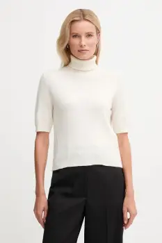 United Colors of Benetton pulover de lana pentru copii culoarea bej, light, cu guler, 102HD203X imagine