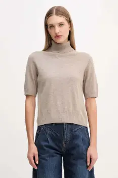 United Colors of Benetton pulover de lana pentru copii culoarea maro, light, cu guler, 102HD203X imagine