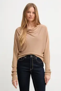 United Colors of Benetton pulover de matase culoarea bej, light, 1ZRED10E8 imagine