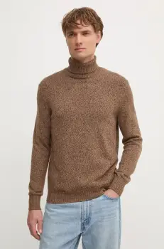 United Colors of Benetton pulover din amestec de lana barbati, culoarea maro, cu guler imagine