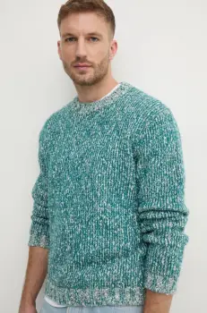 United Colors of Benetton pulover din amestec de lana barbati, culoarea turcoaz, 116NU108M imagine