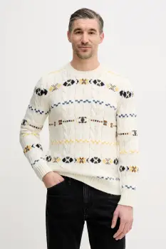 United Colors of Benetton pulover din amestec de lana culoarea bej, calduros, 13N7K10AW imagine