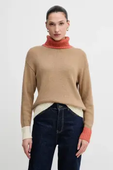 United Colors of Benetton pulover din amestec de lana culoarea bej, cu guler, 16YCE204I imagine