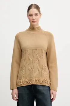 United Colors of Benetton pulover din amestec de lana culoarea bej, cu turtleneck, 191VD204A imagine