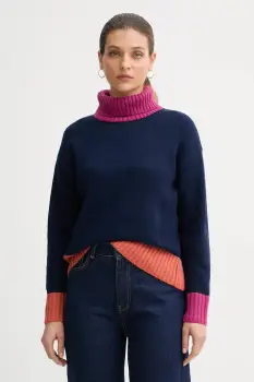 United Colors of Benetton pulover din amestec de lana culoarea bleumarin, cu guler, 16YCE204I imagine