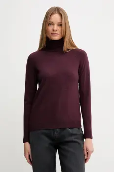 United Colors of Benetton pulover din amestec de lana culoarea bordo, light, cu guler, 1035D2551 imagine