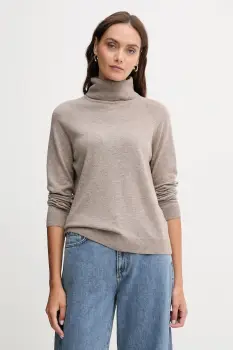 United Colors of Benetton pulover din amestec de lana culoarea maro, light, cu guler, 1035D2551 imagine