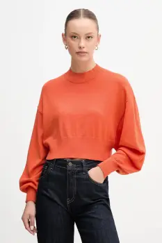 United Colors of Benetton pulover din amestec de lana culoarea portocaliu, light, cu turtleneck, 1Y6SD2041 imagine