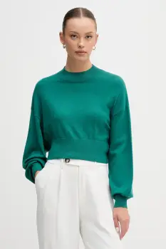United Colors of Benetton pulover din amestec de lana culoarea verde, light, cu turtleneck, 1Y6SD2041 imagine