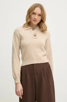 United Colors of Benetton pulover din amestec de lana femei, culoarea bej, 10R2D3013 imagine