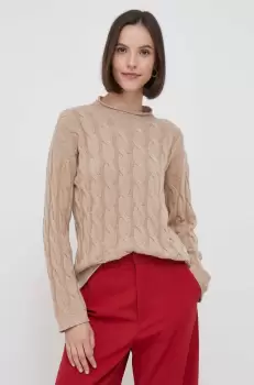 United Colors of Benetton pulover din amestec de lana femei, culoarea bej, cu turtleneck imagine