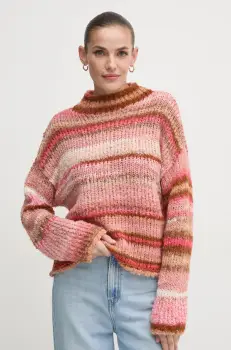 United Colors of Benetton pulover din amestec de lana femei, culoarea roz, cu turtleneck, 1060D203C imagine