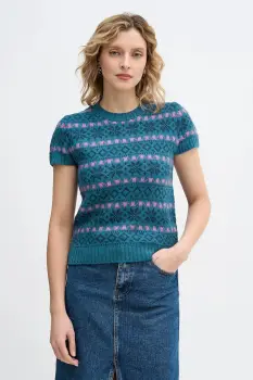 United Colors of Benetton pulover din amestec de lana x Stranger Things culoarea turcoaz, 171RE10EN imagine