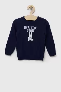 United Colors of Benetton pulover din bumbac pentru bebelusi culoarea albastru marin imagine